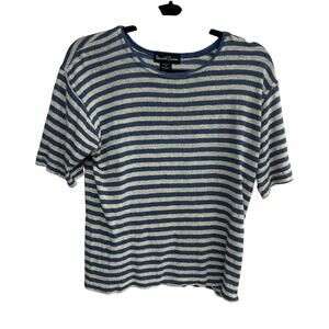 Coastal Striped Silk Tee Daniel Caron Blue Cream Minimalist Size M
